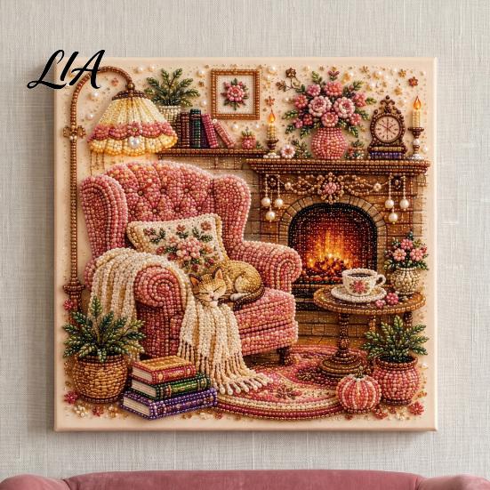 Decorative Crafting Supplies Vintage Room Diamond Painting Kit, DIY Art with Cozy Cottage Scenes, by Numbers Alternative Complete Tools Set