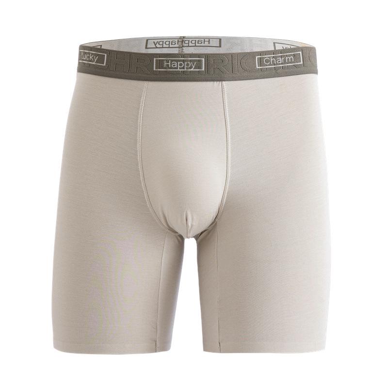 Men's Seamless Mid-Waist Modal Boxer Briefs: Extended Length, Anti-Chafe, Anti-Slip, Antibacterial.