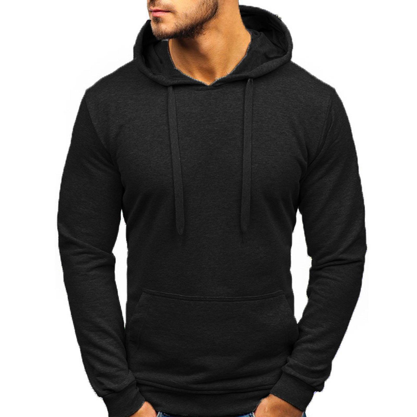 

Men s Big Size Solid Color Leisure Sports Self-Cultivation Pullover Long Sleeves Hooded Hood Hoodie L