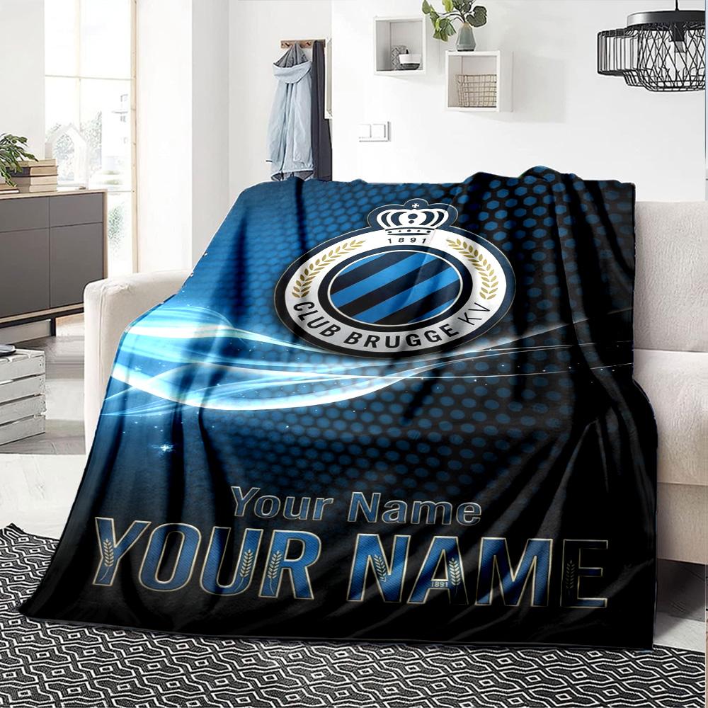 Name Custom Club Brugge Print Flannel Blanket High Quality Warm Comfortable Cover for All Seasons Perfect for Gifts Home Decor
