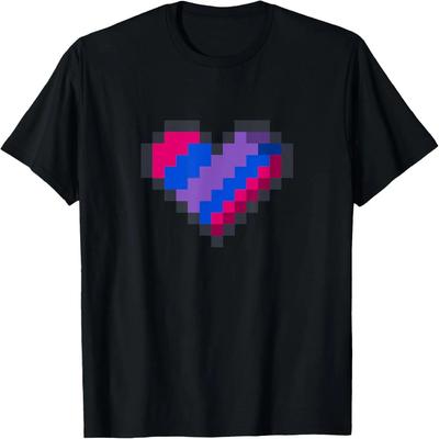 Gaymer LGBT Retro Pride Shirt Bisexual Gamer Pixel Heart T-Shirt,100% Cotton