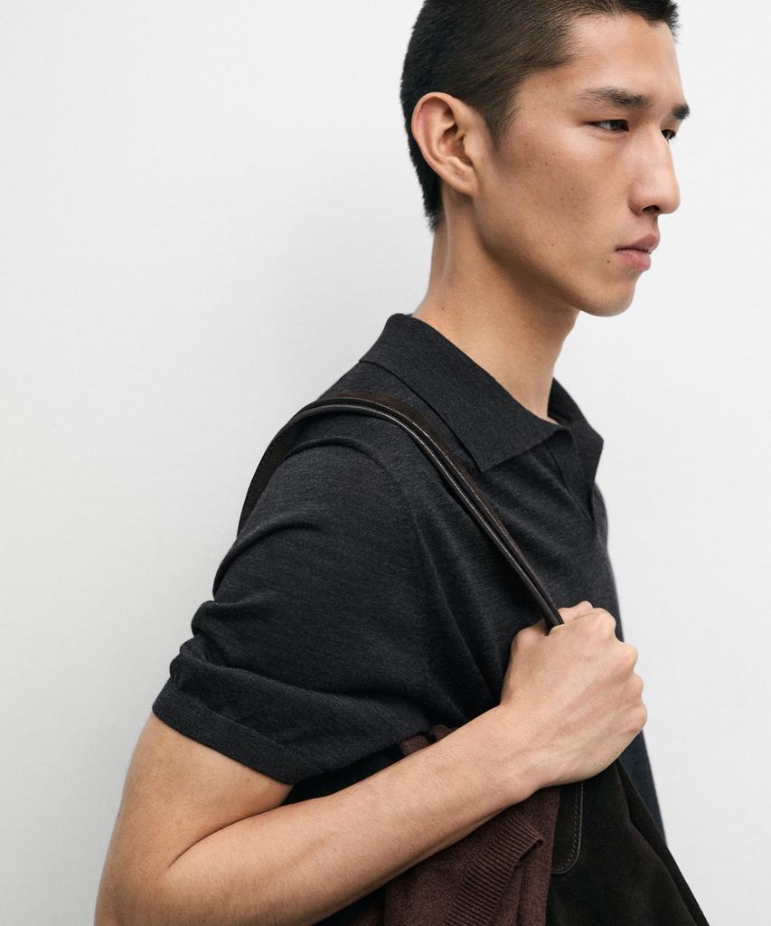 Masimodutti Wool Blend Short Sleeve Knit Polo Shirt
