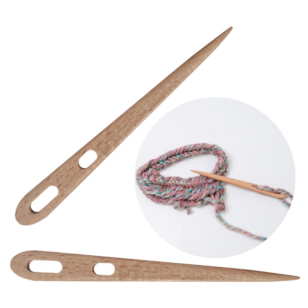 2 Stück Big Eye Häkelnadel Doppelloch Häkelnadel 15mm Dicke Buche Stricknadel zum Weben DIY Wandteppich