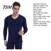 Long-sleeved Top And Pants Set 2 Pcs/Set Winter Men Thermal Underwear V Neck Plush Lined Seamless Long Sleeve Warm Slim Fit High Elastic Cold Weather