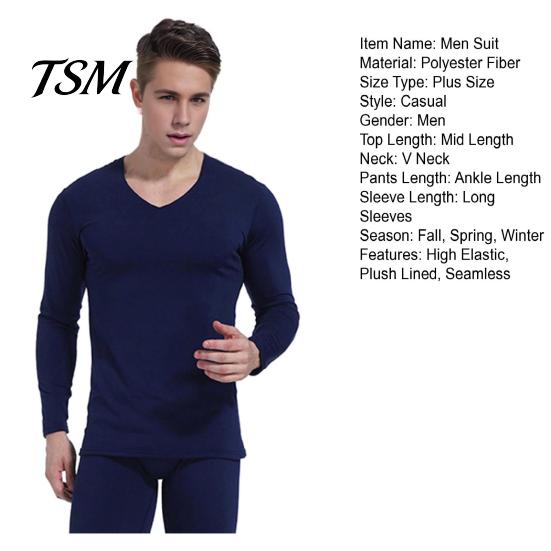 Long-sleeved Top And Pants Set 2 Pcs/Set Winter Men Thermal Underwear V Neck Plush Lined Seamless Long Sleeve Warm Slim Fit High Elastic Cold Weather