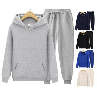 Set de 2 bucăți/set pentru bărbați, culoare solidă, costum de trening, cu glugă, șnur, hanorac cu mânecă lungă, buzunare cu talie elastică, set de pantaloni, îmbrăcăminte sport pentru antrenament ocazional