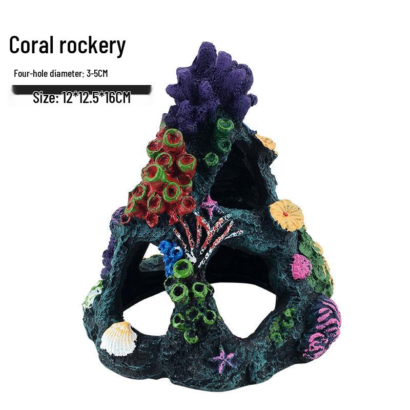 Aquarium Rockery Coral Fish Tank Landscaping Decoration & Goldfish Hiding House