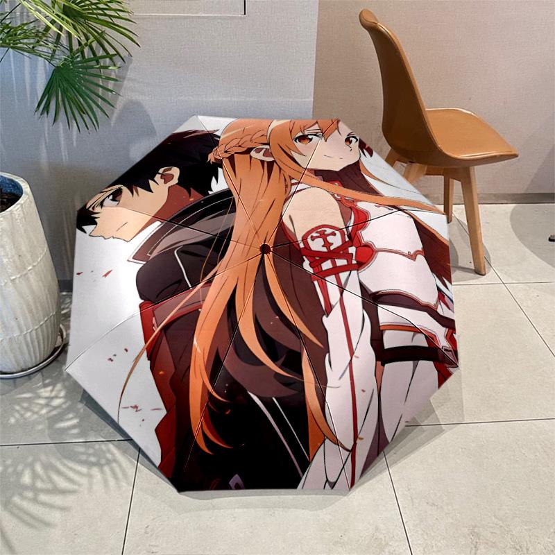 Sword Art Online Umbrella with Automatic Open/Close & Self-8-Rib Heavy-Duty Umbrella, Compact Travel Umbrella Suitable for Outdoor