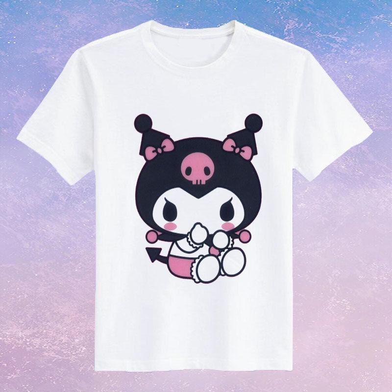 Childrens Pure Cotton Short Sleeved Japanese Cute Rabbit Cute Cute Kuromi Cartoon Printed Parentchild Tshirt Half Sleeve