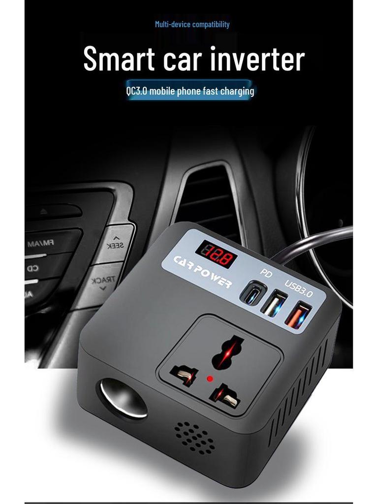 Magic Cube 12V/24V Car Inverter with Battery Clips - Fast Charging Mobile Devices with 220V National Standard Power Output