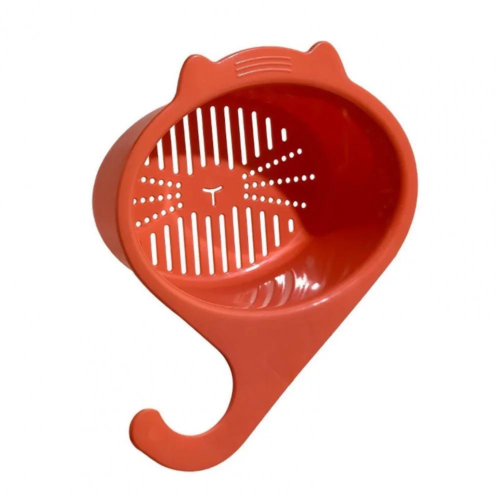 Round Cartoon Cat Sink Strainer Household Fruit Vegetable Drainer Basket Filter Shelf Sponge Rack Kitchen Tool Accessories