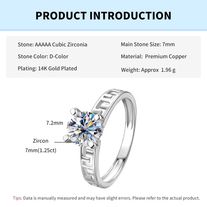 

Rrjzz 1.25 CT Solitaire Round Cubic Zirconia Wedding Engagement Ring for Women Gold Plated Hollow-out Design Band Ring Jewelry 5