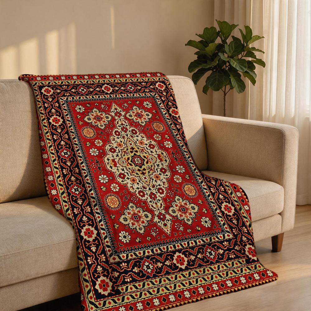 VintagePersianRug Throw Short Plush Throw Blanket Soft Skin-Friendly Multi-Scene Home Office