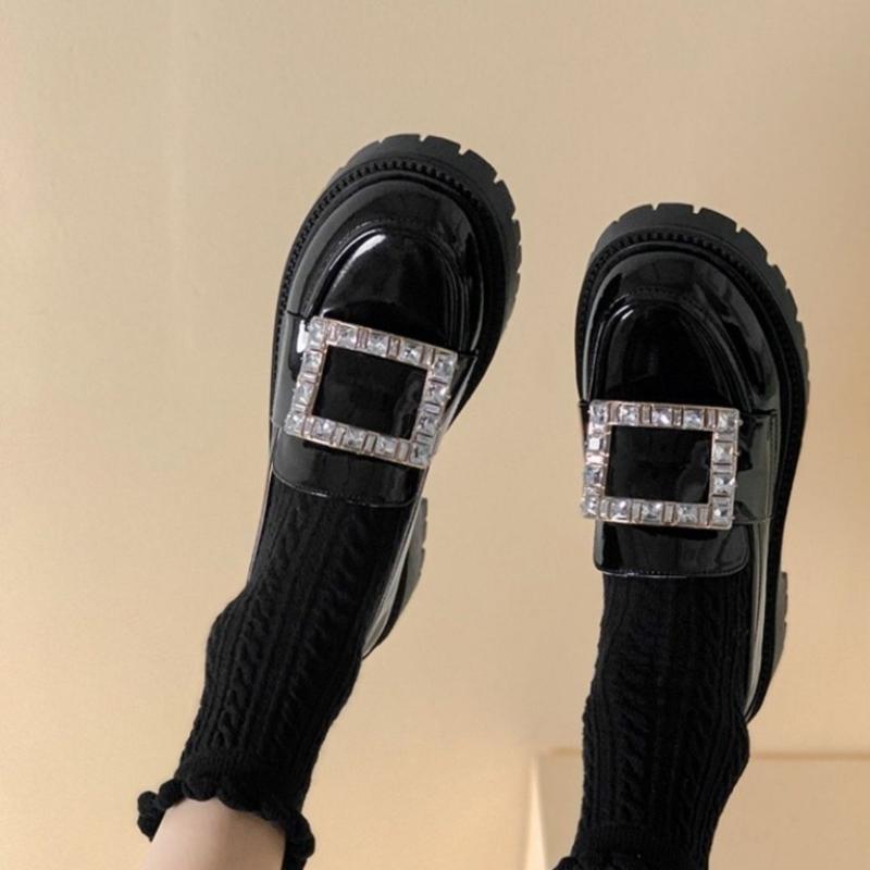 Woman Pumps with Medium Heels Diamond Loafers Shoes for Women Black Round Toe Vacation 39 Lastest Korean Style Slip on Offer Non