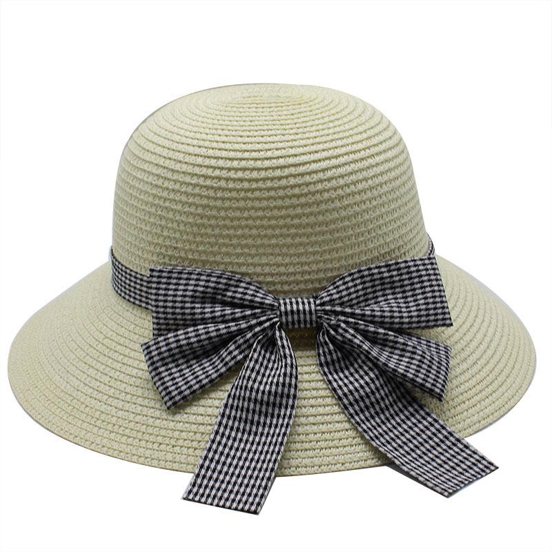 

Straw Hat Women Summer Bucket Hat Bow Basin Hat Beach Big Eaves Hat Children Outdoor Sun Hat M（56-58cm）