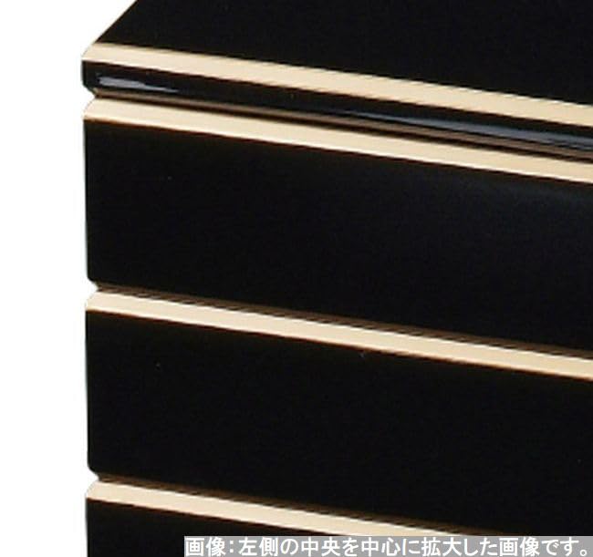 Outdoor Lunch Box Made in 3 Diamond Black Rim with x x J-kitchens (Lunch Box) Japan, Tiers, 6.5 inches, Pattern, Gold, 19.7cm 19.7cm 18.5cm