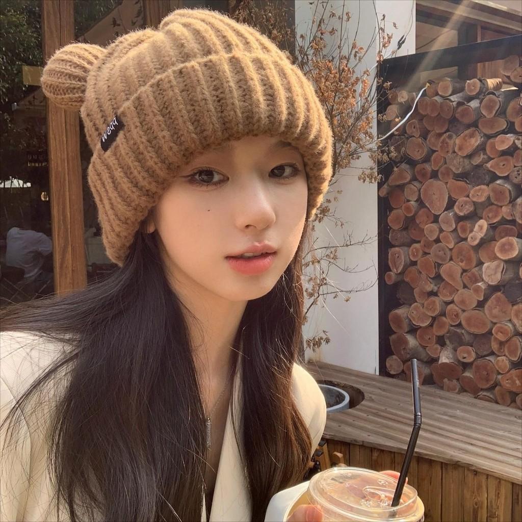 Fashionable Warm Knit Hat For Women Trendy Fluffy Beanie With Cute Bear Patch