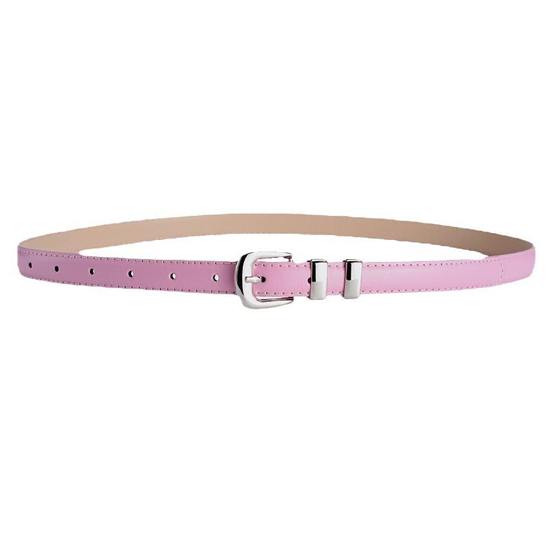 2024 Women's Candy Color Leather Belt with Silver Buckle - Fashionable Dress Accessory