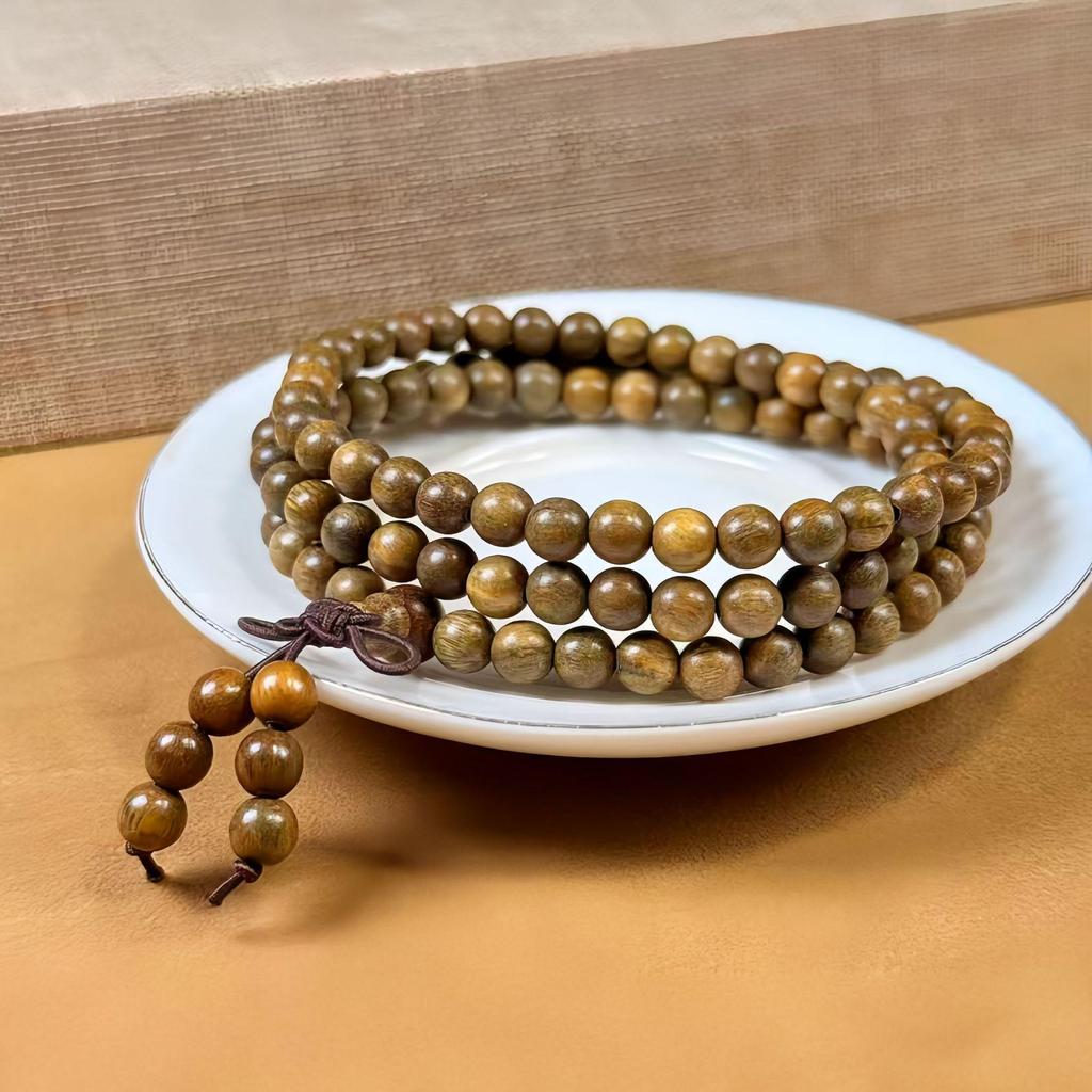 Natural Argentine Green Sandalwood 108 Prayer Beads Bracelet for Men and Women