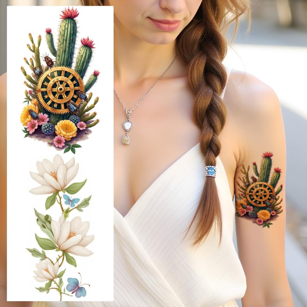 9pcs Temporary Tattoo Colorful Hibiscus Tulips Sunflower For Male Thighs Adult