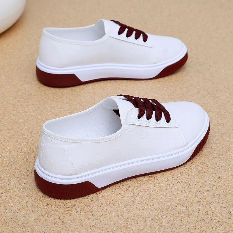 Damenschuhe klassisch runde Spitze Komfort Frühling Schnürschuhe Dame lässig Straße rutschfest Schüler Schulschuhe ab549