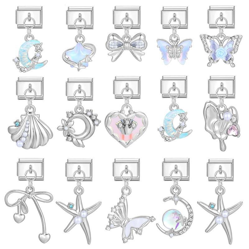 Italian Charm Bracelet Charms Dreamy Moon Butterfly Starfish Shell Pendant Diy Removable Module Link Bracelet Accessories Gifts