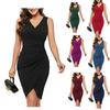 Women's Bodycon Dress Sexy V Neck Sleeveless Faux Wrap Ruched Sheath Midi Dress for Cocktail Party Work Evening Occasions