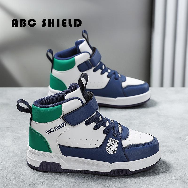 Children's Shoes Spring and Autumn 2025 New Leather Waterproof Board Shoes Boys and Girls Sports Shoes Velcro High-top Tide