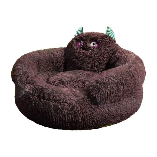 

Плюшеве заспокійливе ліжко для котів, мила форма, собаче ліжко-бублик з піднятою головою та подушками для підтримки шиї, затишне кругле ліжко-обіймалка для домашніх тварин, котів, цуценят 50cm коричневий