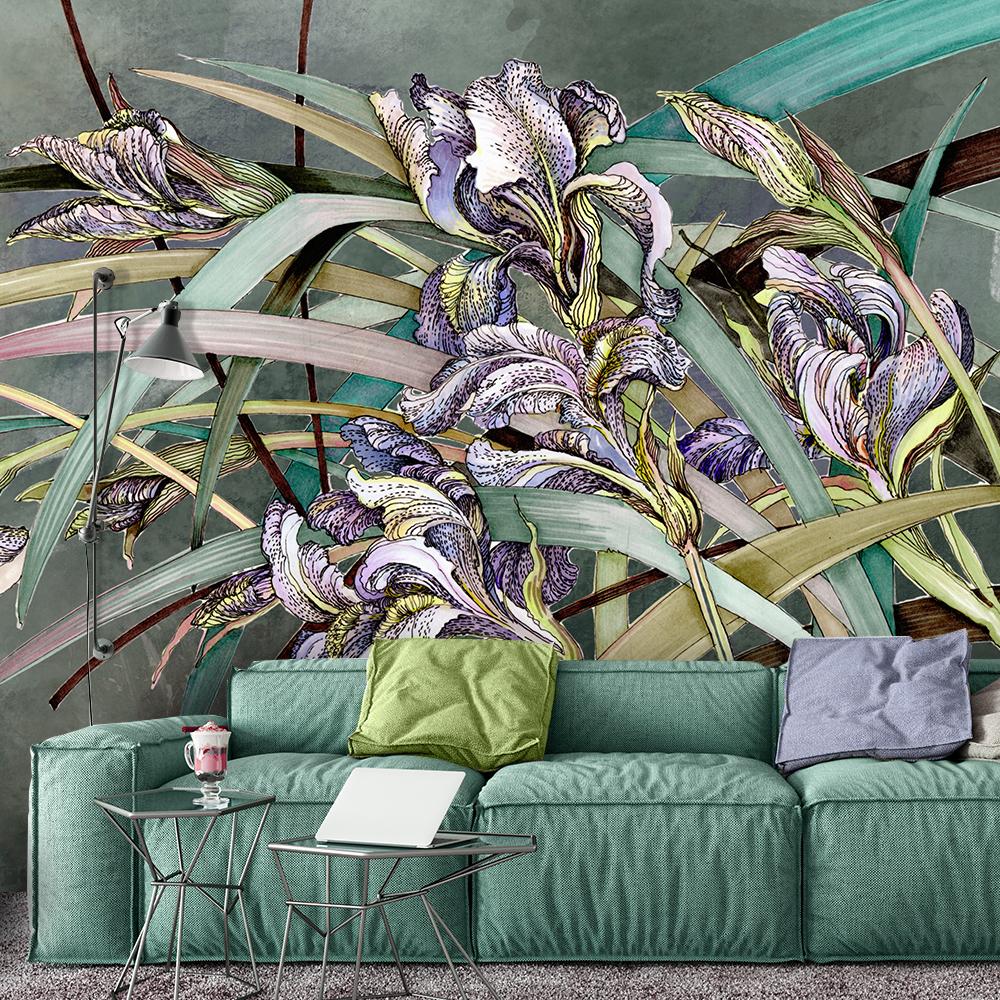 Hintergrundbild Irisblüten im Wind