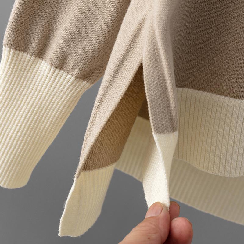 Dámský evropsko-americký dvoudílný oblek se svetrem s výstřihem do V a širokými kalhotami pro podzim/zimu 2025.