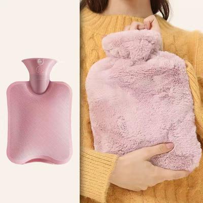 1000ML Refillable Hot Water Bag with Removeable Faux Fur Cover Winter Hand Feet Warmer Water Bottle