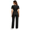 Women Scrubs Rompers Short Sleeve Front Big Patch Pockets Back Zipper Straight Wide Leg Jumpsuit Workwear for Doctor Nurse Medical Staff