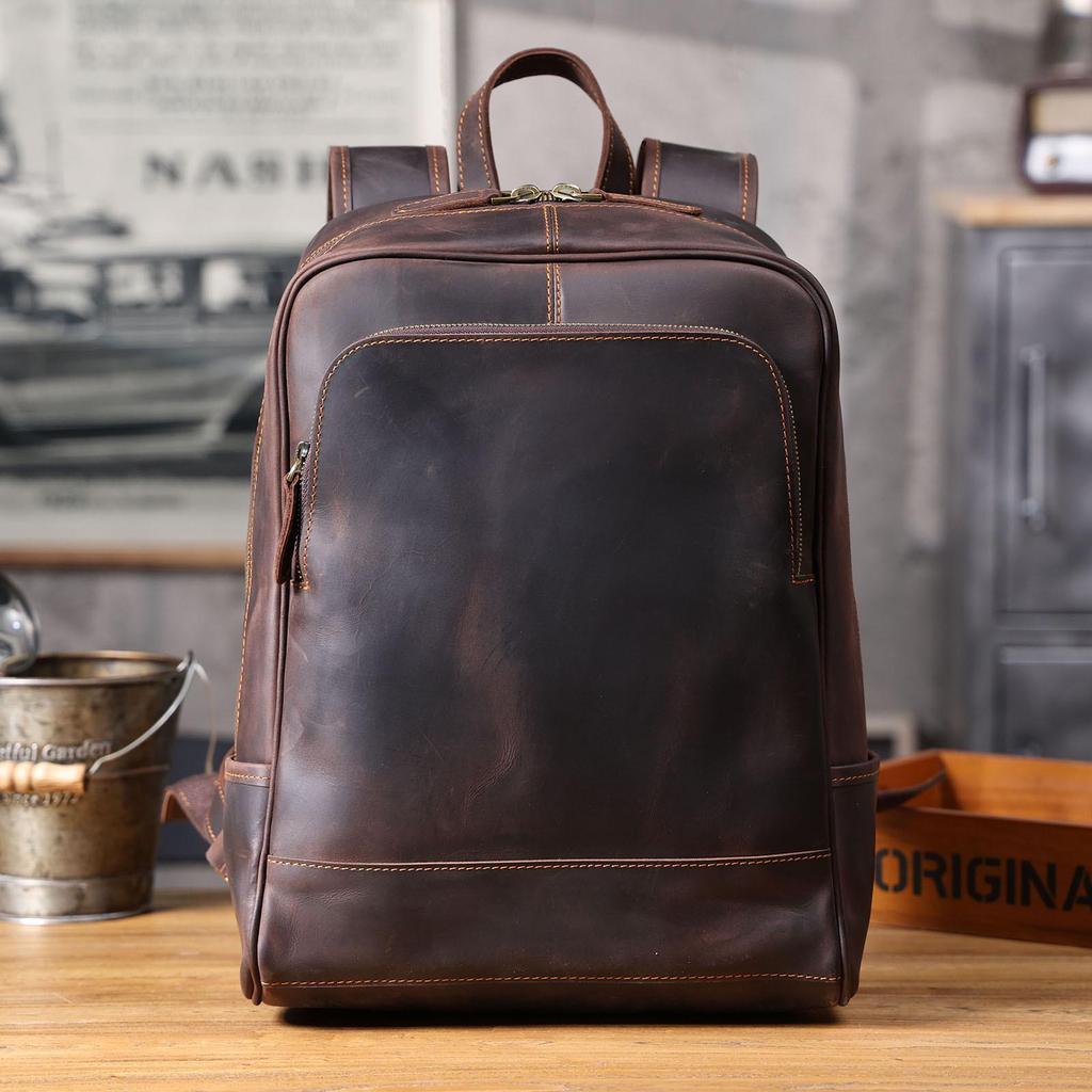 Sivok Retro Men's Genuine Leather Cowhide Laptop Backpack