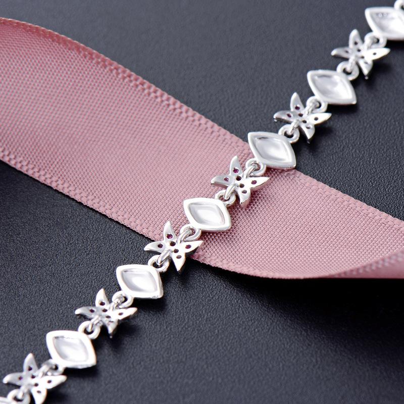 Lindon Women Zircon 925 Sterling Silver Jewelry Geometric Bead Chain Link Bracelet Fashion Fine Wedding Gift for Girlfriend