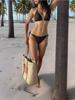 Solid Beaded Tie Side Sexy Two Piece Bikini Swimsuit Comfortable Elegant For Vacation