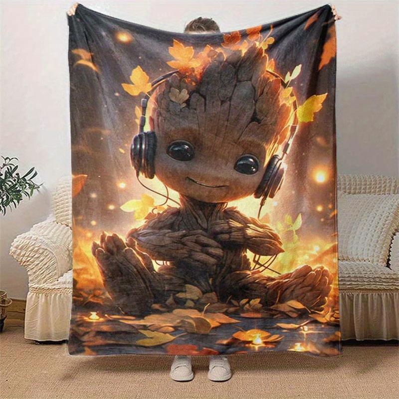 1pc Groot Printing Blanket - Soft, All-Season Throw for Office Blanket, | Personalized Gift with Adorable Cartoon Design