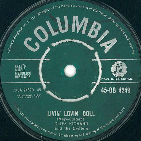 

7-дюймовая пластинка CLIFF RICHARD & THE DRIFTERS - Livin Lovin Doll / Steady With Yo 45DB4249 Columbia 1959 UK Рок Б/У