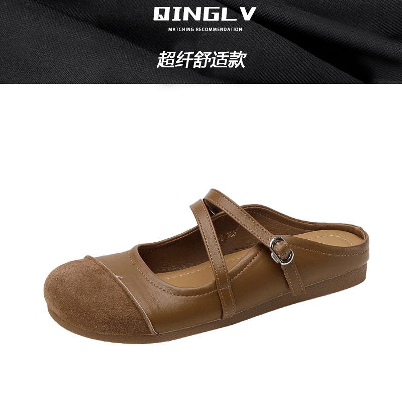 

Женская обувь Retro Boken, одинарная обувь, летние приморские сандалии, уличная обувь на плоской подошве, обувь для беременных, мягкая подошва, нескользящие, с закрытым носком, полушлепанцы 35 коричневый