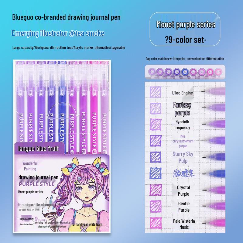 Blue Fruit Nine-Color Gel Journal Pens for Students - Doodle, Color, and Highlight with Fluorescent Markers