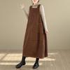 2025 Winter Women's Long Loose Fit Washed Cotton Corduroy Skirt with Square Neck and Slit, Stylish and Slimming Design