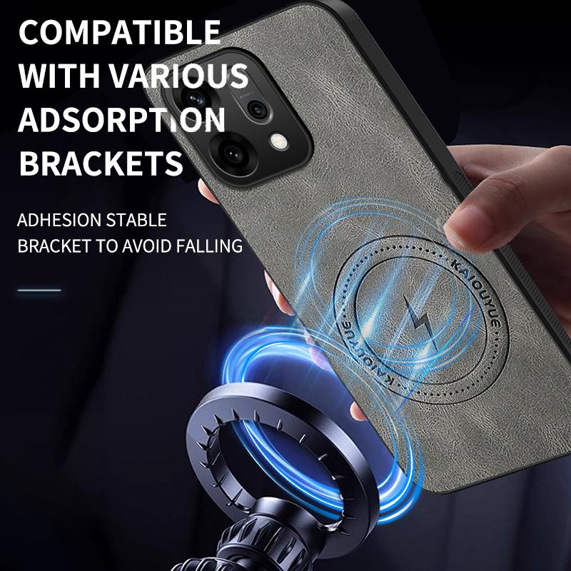 Magnetic Case For Oppo Reno 14 Pro Reno14 F 14 FS 5G MagSafe Napa-textured PU Silicone Leather Back Cover Shockproof Bumper