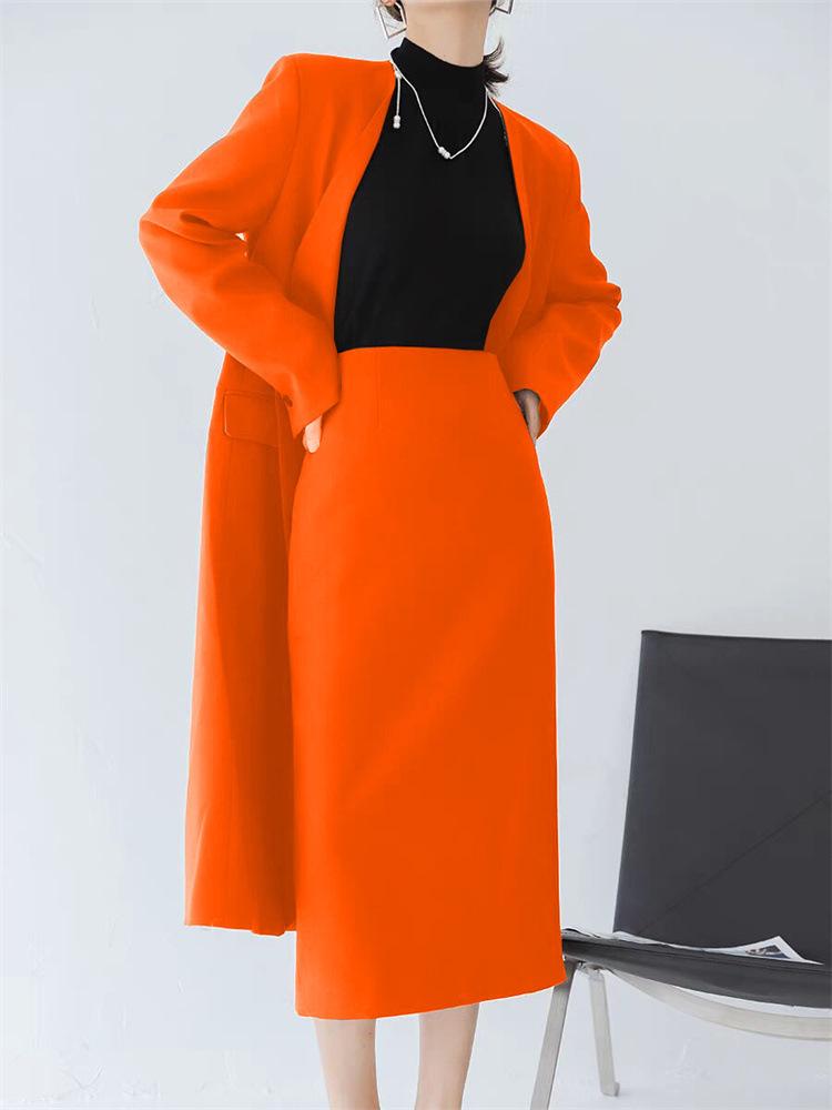 Women's Mid-Length Coffee-Colored A-Line High-Waisted Slit Skirt