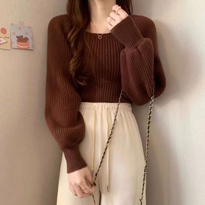 Autumn and Winter Korean Version Sweater for Female Students Simple Square Neck Knitted Base Shirt Long Sleeved Inner Top