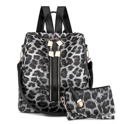 Women Large Capacity Backpack Purses Fashion Leopard Print Multi-Zipper Bag Travel Bagpack Removable Shoulder Strap Shoulder Bag