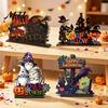 Creative Halloween Desktop Sculptures Wooden Table Centerpiece, Decorative Sign Ornaments, 3D Layered Gnome Pumpkin Skeleton Spooky Home