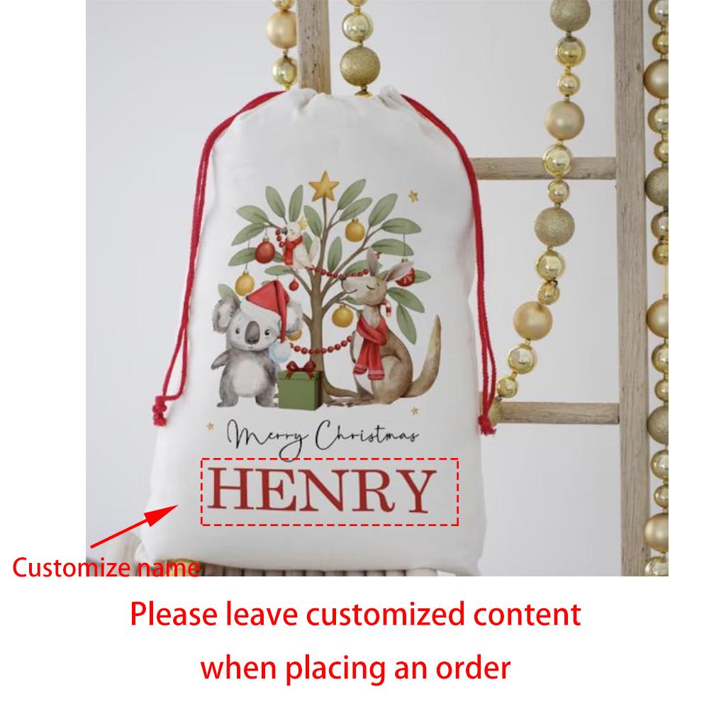 

Personalised Santa Sack Christmas Keepsake Aussie Animals Larg Drawstring Bag Traditional Sack Christmas Gift Holiday Presents 1pcs 48x60cm