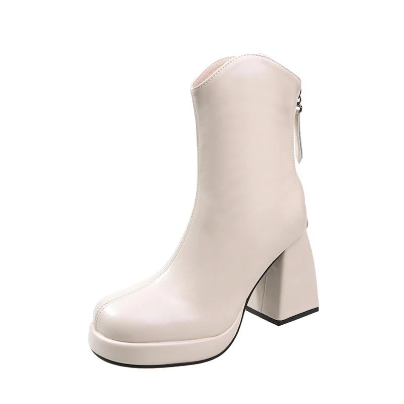 

Женские туфли на платформе с молнией сзади, женские ботинки, уличные ботильоны, женские туфли с круглым носком, сшитые на очень высоком толстом каблуке, женские 40 покинуть белый