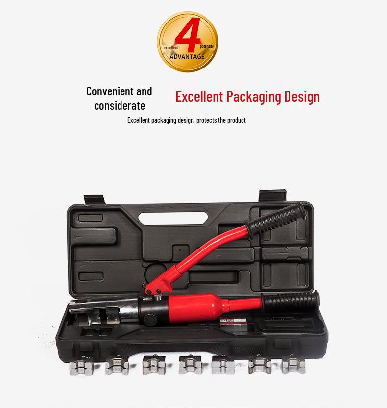 Manual Hydraulic Crimping Tool for Cable and Lug Terminals, Compatible with Copper and Aluminum.