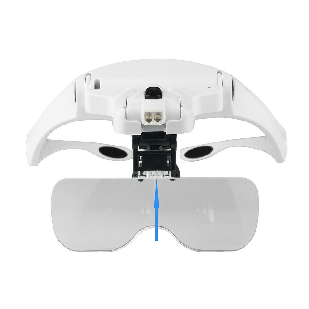 Headband Watch Bright LED Light Head Magnifying Glass Loupe With 5 Lens